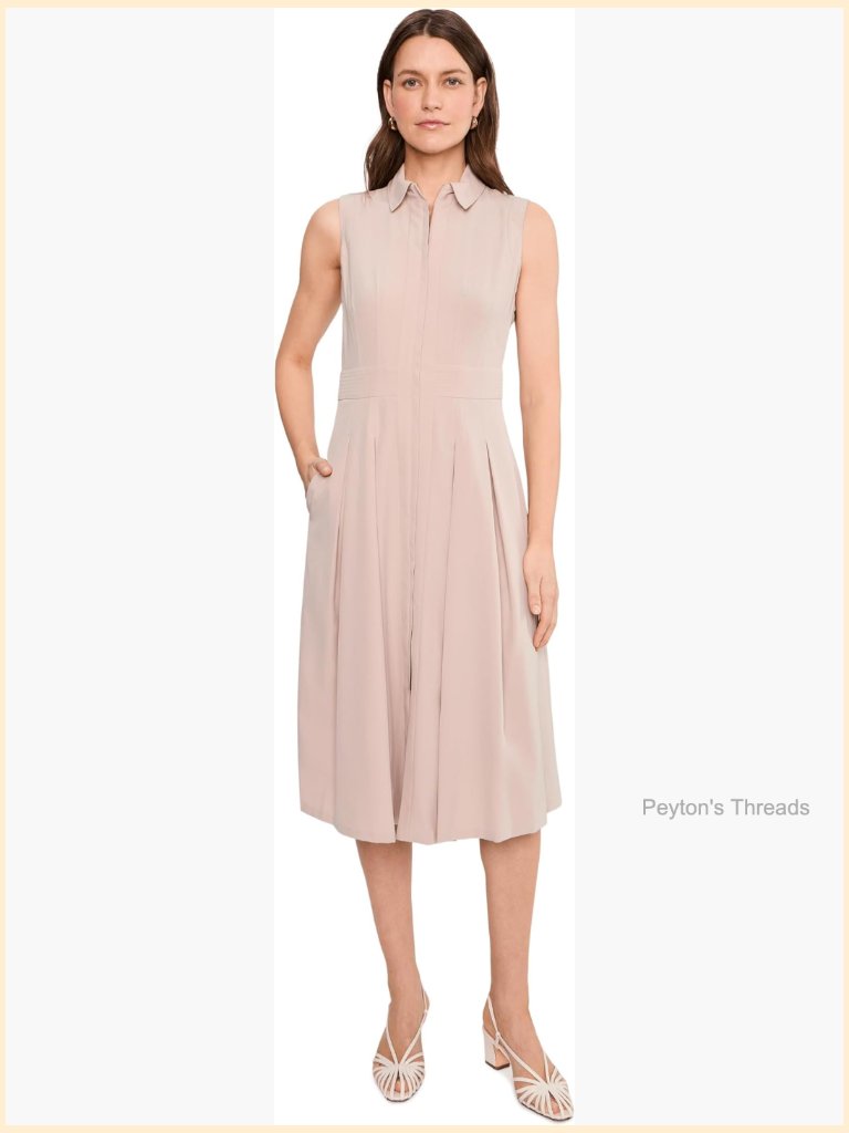 Sleeveless Collar Neck Pleated Midi Dress With Pockets